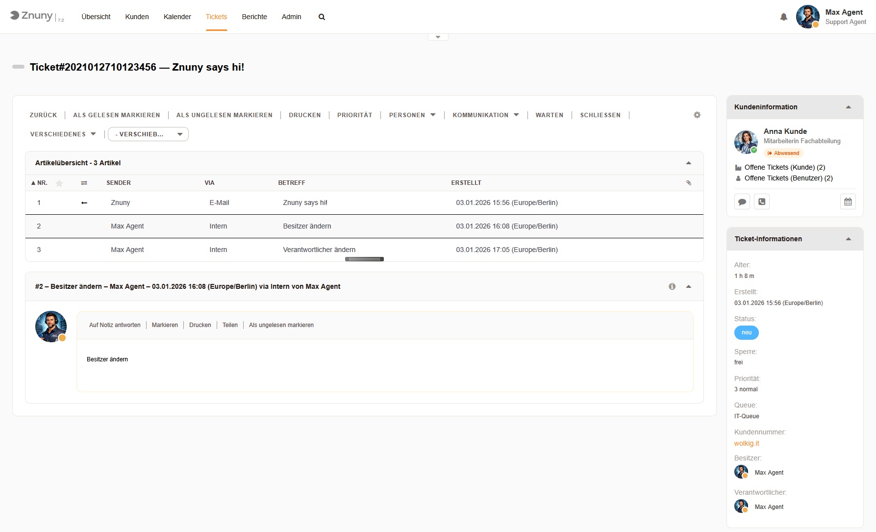 Ticket Zoom with Customer Information